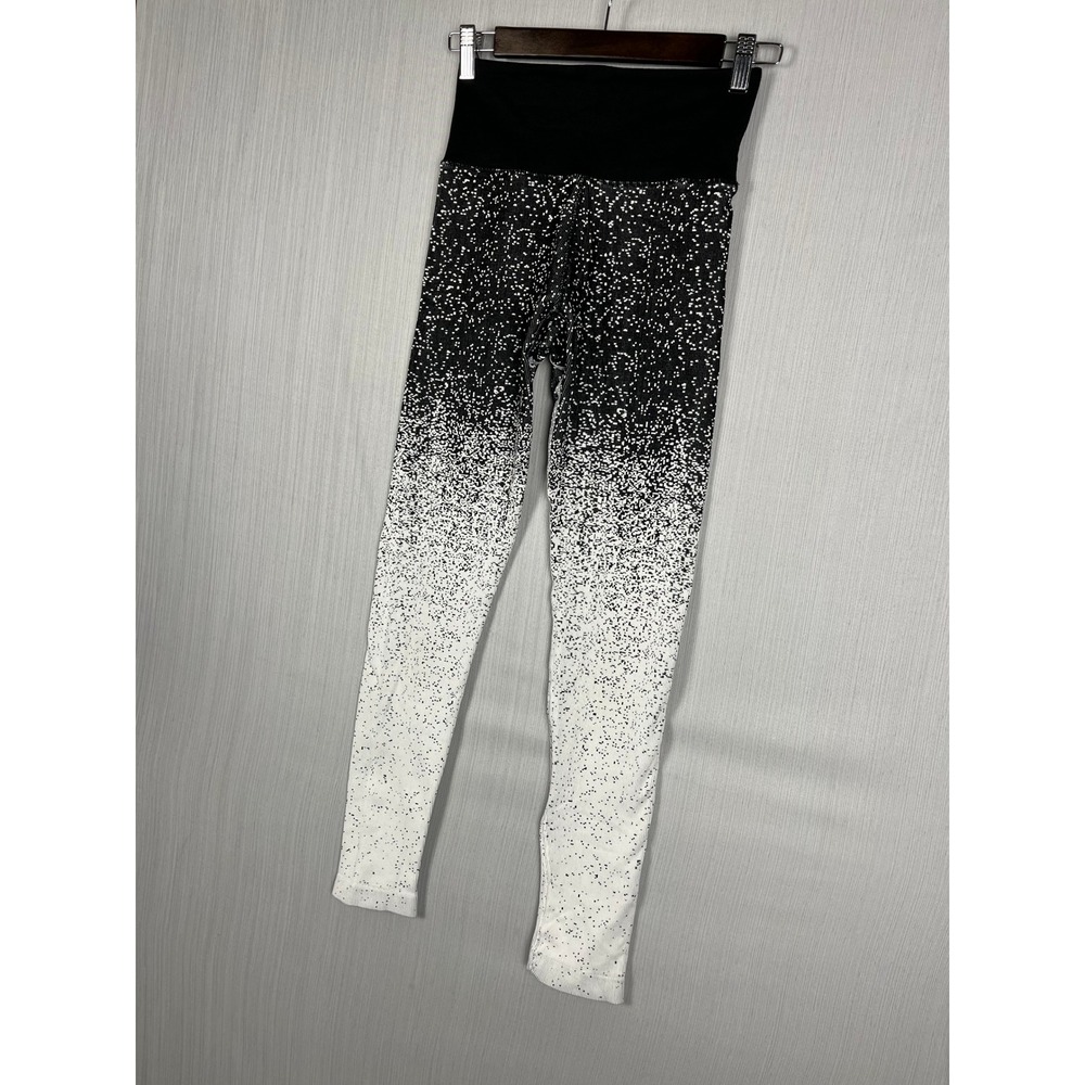 Athleta Womens XS Black Flurry Base Layer High-Rise Ombre Ribbed Printed